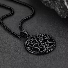 Colar Pentáculo Vintage Lua Árvore Vida Masculino
