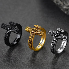 Christlicher Jesus Kruzifix Kreuz Ring Herren