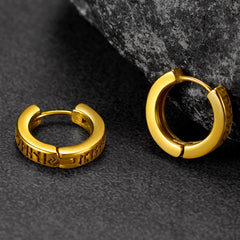 Brincos de argola Huggie com runas nórdicas Viking Runas nórdicas para homens e mulheres
