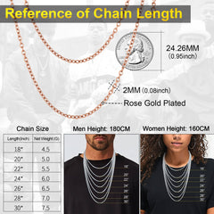 Rolo Cable Chain Necklace for Women Men 2MM Width