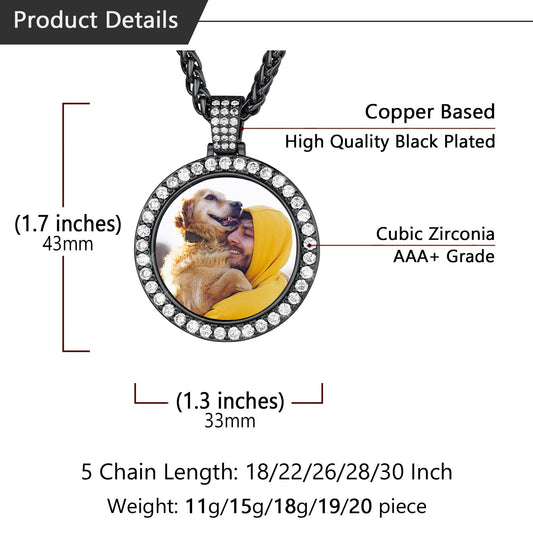 Personalisierte Cubic Zirkon Bild Kreis Halskette Foto Anhänger Männer
