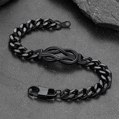 Pulseira de corrente cubana com nó de amor infinito