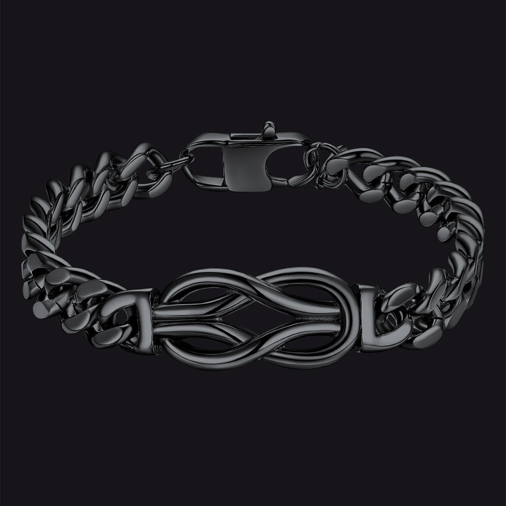 Pulseira de corrente cubana com nó de amor infinito