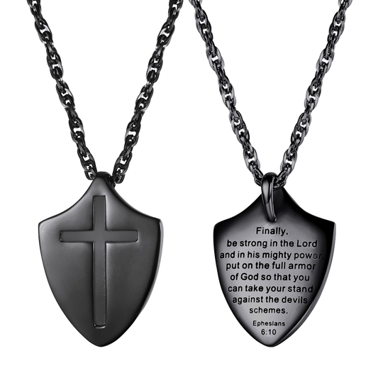 Christliche Halskette mit Kreuz-Schild-Anhänger, Epheser 610, für Männer