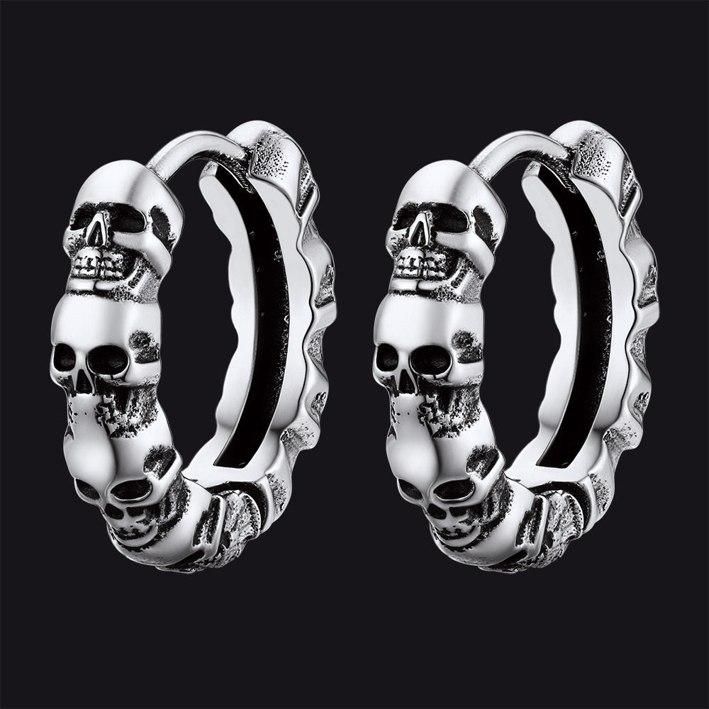 Brincos de argola Huggie com caveira gótica para homens e mulheres