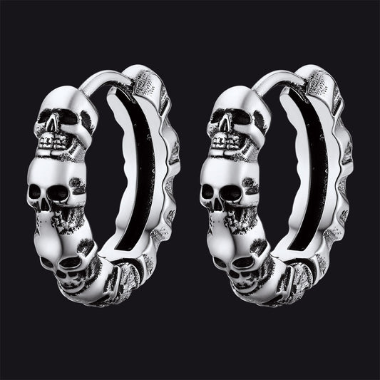Brincos de argola Huggie com caveira gótica para homens e mulheres