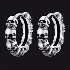 Brincos de argola Huggie com caveira gótica para homens e mulheres