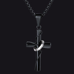 Colar com pingente de cruz e anel de halo cristão masculino