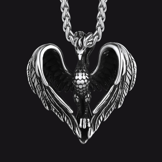 Vintage Phoenix Heart Pendant Necklace Men