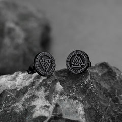 Wikinger Valknut Schwarze Ohrstecker für Männer mit Runen
