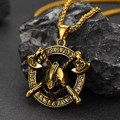 Viking Axe Helmet Pendant Necklace Men Runes