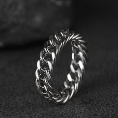Anel de aço inoxidável com corrente cubana da moda para homens