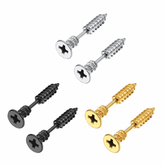 Screw Back Stud Earrings Set 3 Pairs For Men