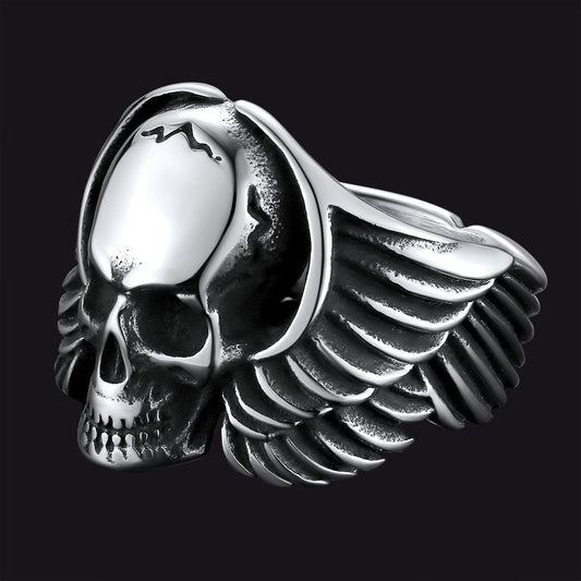 Biker Wings Totenkopf Edelstahlring Herren