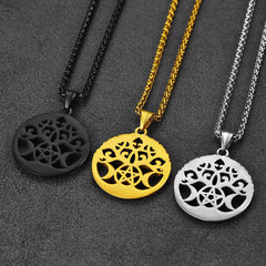 Colar Pentáculo Vintage Lua Árvore Vida Masculino