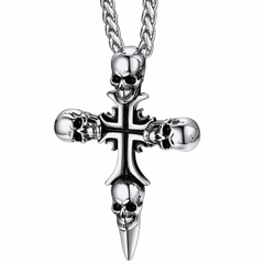 Vintage Totenkopf Kreuz Halskette Herren Edelstahl