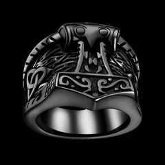 Anel de sinete Viking Mjolnir Thors Anel de martelo masculino