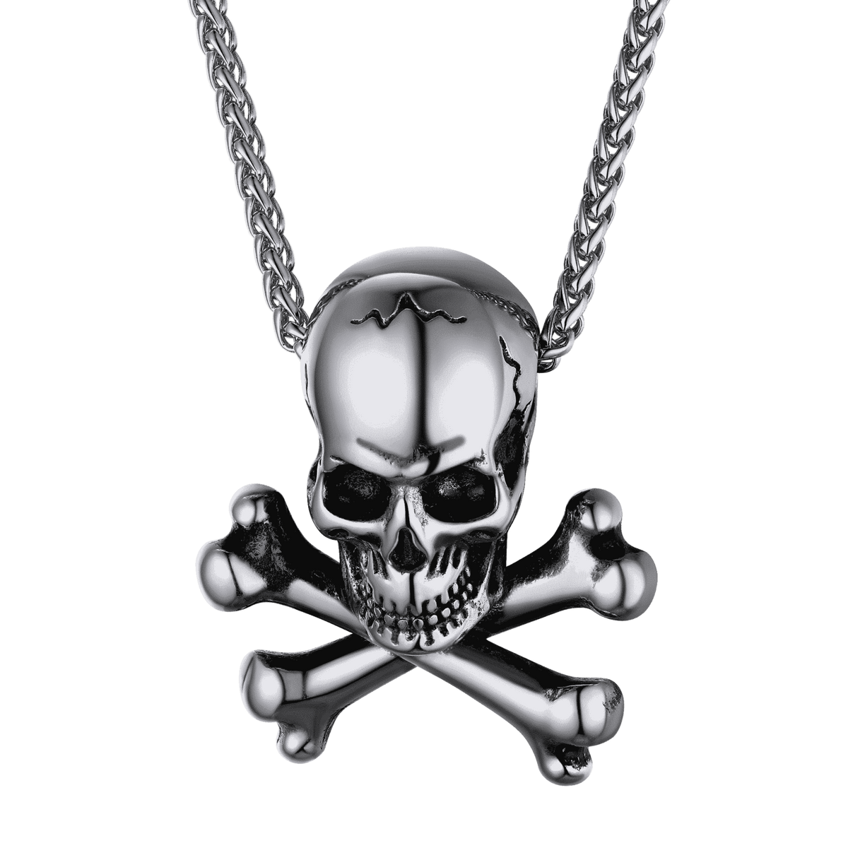 Colar gótico pirata com caveira e ossos cruzados masculino