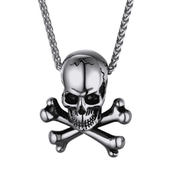 Colar gótico pirata com caveira e ossos cruzados masculino