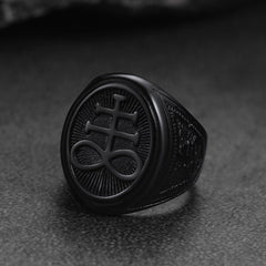 Satanic Leviathan Cross Signet Ring Men
