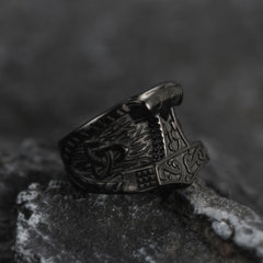 Anel de sinete Viking Mjolnir Thors Anel de martelo masculino