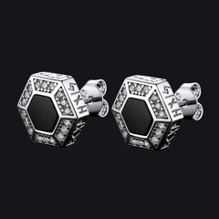 Brincos de pino Viking Rune Hexagon Black Onyx para homens