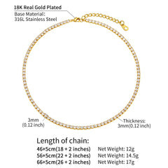 3 mm glitzernde Halskette mit Zirkonia für Männer und Frauen