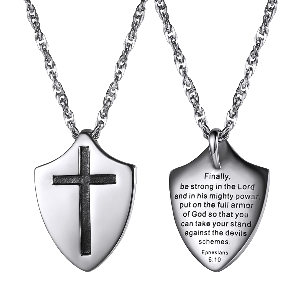 Colar com pingente de cruz cristã, Efésios 610, masculino