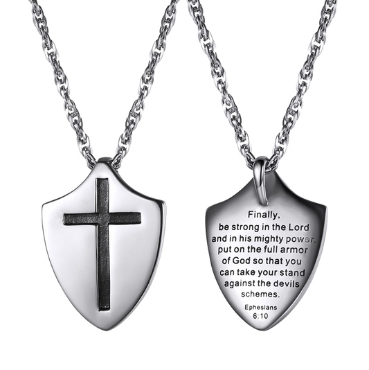 Christliche Halskette mit Kreuz-Schild-Anhänger, Epheser 610, für Männer