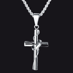 Colar com pingente de cruz e anel de halo cristão masculino