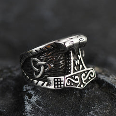 Anel de sinete Viking Mjolnir Thors Anel de martelo masculino