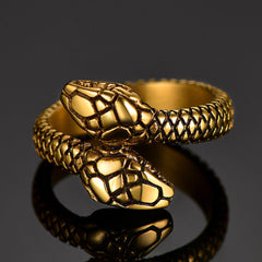 Biker Doppelkopf Schlange Edelstahl Ring Herren