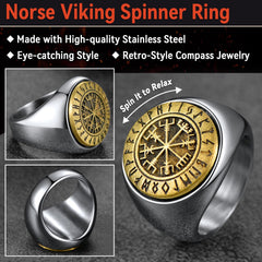 Anel Viking Bússola Vegvisir Runas Masculino
