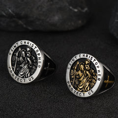 St Christopher Stainless Steel Ring Men
