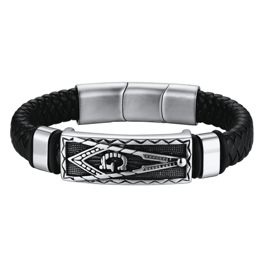 Freimaurer-Kompass, geflochtenes schwarzes Lederarmband für Vater und Ehemann