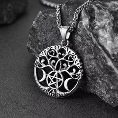 Colar Pentáculo Vintage Lua Árvore Vida Masculino