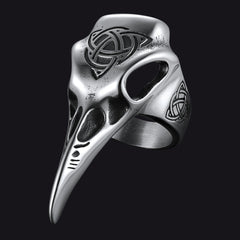 Anel de caveira de corvo viking com nó celta masculino