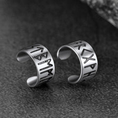 Brincos de orelha tipo punho com runa viking de prata esterlina e runas nórdicas vikings para homens em