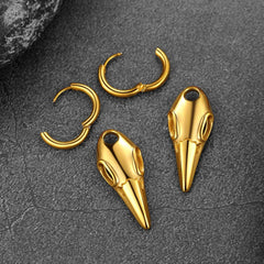 Brincos de argola pendentes com caveira de corvo gótico para homens e mulheres