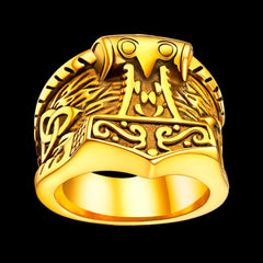Anel de sinete Viking Mjolnir Thors Anel de martelo masculino
