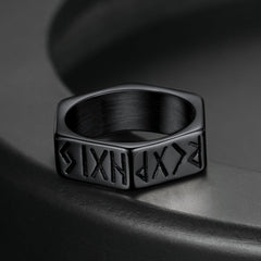 Anel Masculino com Runas Hexagonais e Viking Nórdico
