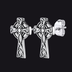 Irish Celtic Knot Cross Stud Earrings For Men