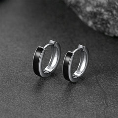 Brincos de argola Huggie pretos de prata esterlina para homens e mulheres 10 mm