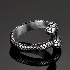 Biker Doppelkopf Schlange Edelstahl Ring Herren