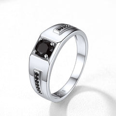 Anel de ônix preto masculino com diamante em prata esterlina
