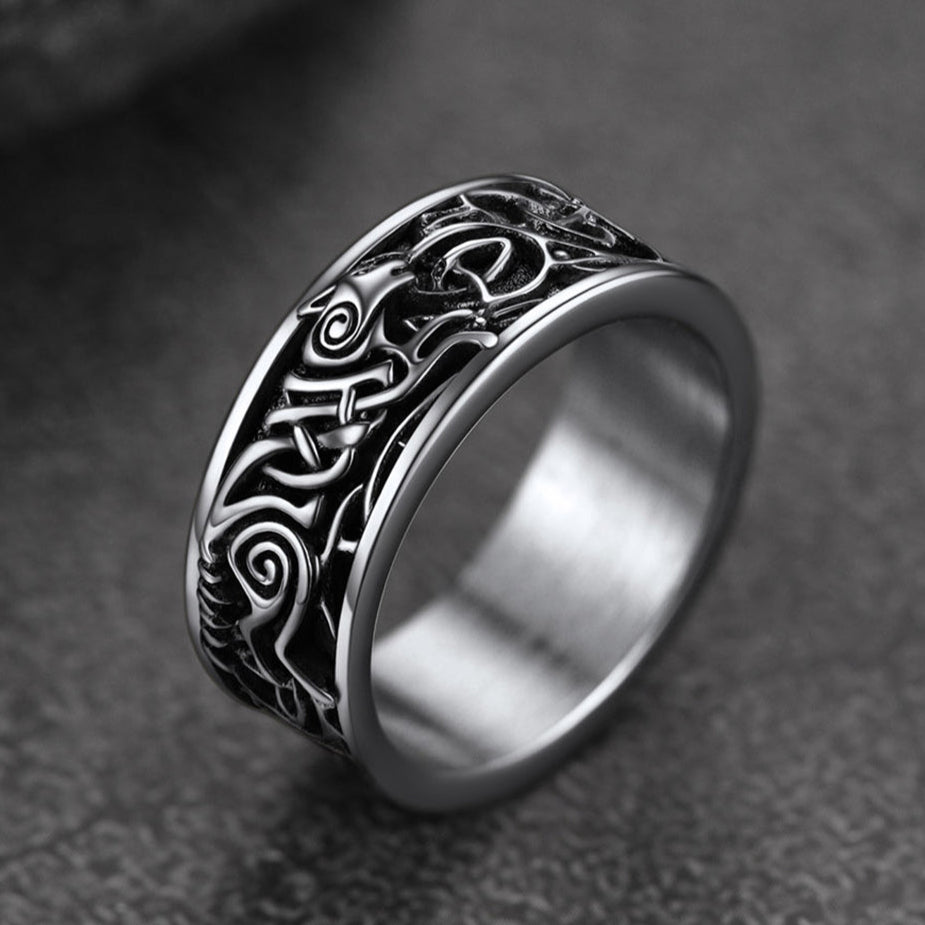Anel masculino de lobo celta nórdico viking