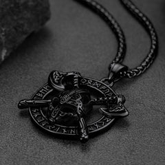 Viking Axe Helmet Pendant Necklace Men Runes