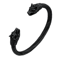Pulseira com anel e punho de cabeça de lobo viking