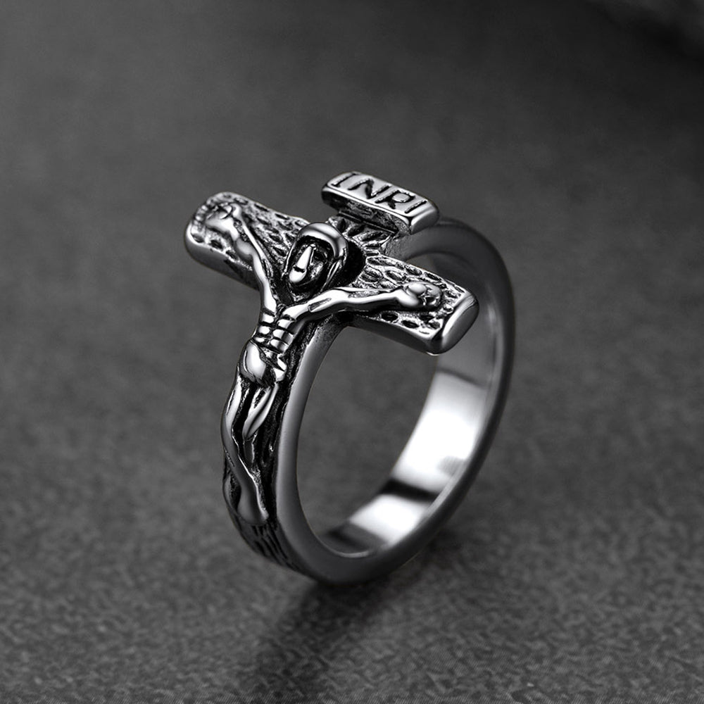 Christlicher Jesus Kruzifix Kreuz Ring Herren