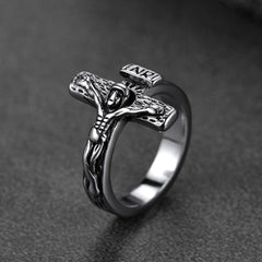 Christlicher Jesus Kruzifix Kreuz Ring Herren